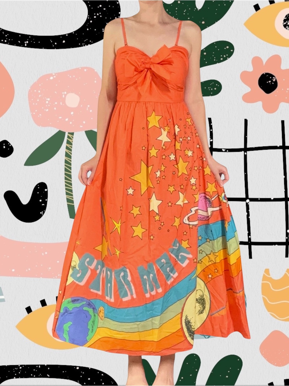 NWT✨ Bonita Collective | David Bowie Star Man Orange Celestial Space Maxi Dress